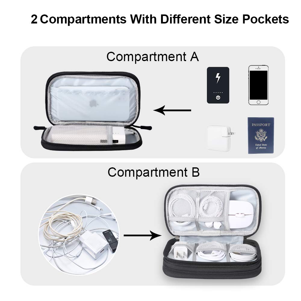 DDgro Travel Accessories Organizer Electronics Pouch for Keeping Certificates Charger/Power Bank/Cables/Mouse/Earphone (Medium, Black)