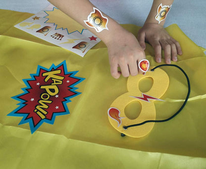 ADJOY Superhero Capes and Masks 24 Sets for Kids with Superhero Stickers Decoration - Superhero Themed Birthday Party Capes