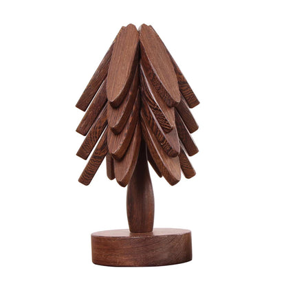 Trivets for Hot Dishes, 4Artful Foldable Wooden Hot Pads for Kitchen, Stored as a Decorative Christmas Tree for Dishes, Pans, Teapots | Creative Kitchen Gift in Walnut Wood