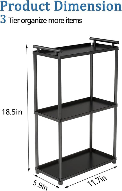 VOTZAAQ 3 Tier Bathroom Organizer Countertop, Stainless Steel Perfume Tray and Vanity Countertop Shelf, Makeup Skin Care Bathroom Organizers and Storage for Dresser, Kitchen (Matte Black)