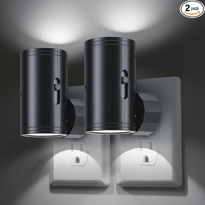 TSEXES LED Night Light Plug in, Modern Night Lights Plug into Wall, Dusk to Dawn Sensor, 5-300LM Adjustable Brightness,Daylight 5000K,Dimmable Night Lights for Hallway Bedroom Stairway, 2 Pack
