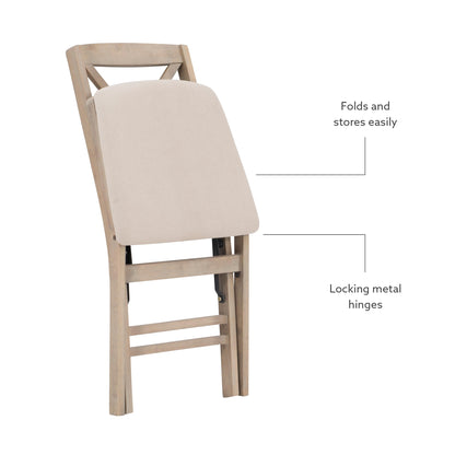 Keira Grey Wash Wooden Folding Chair with Beige Upholstered Seat and Classic Wooden X Back by Linon