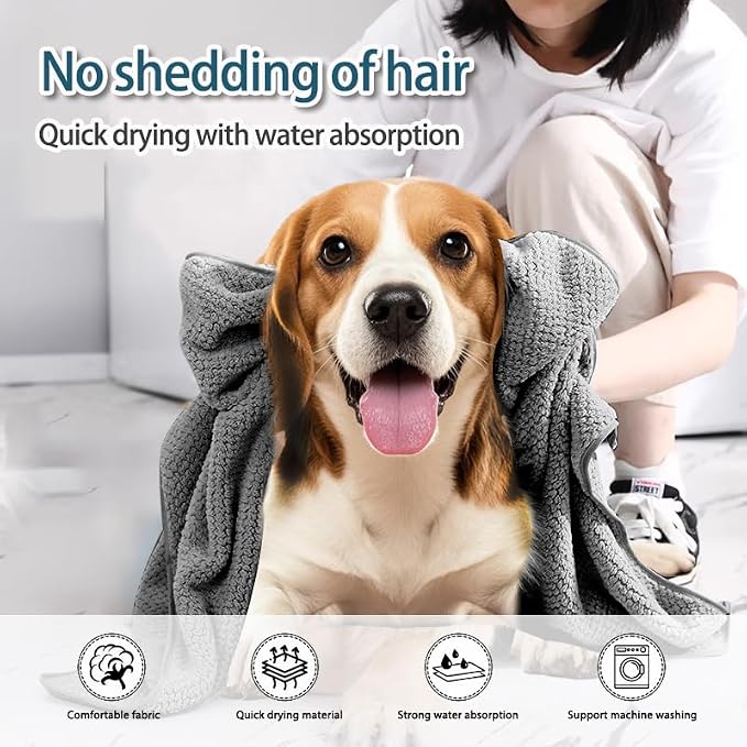NVNAN Microfiber Dog Towel for Drying Dogs, 40 x 24 Inch Super Absorbent Pet Bath Towel, Soft Quick-Drying Grooming Towel for Small & Large Dogs, Cats, Puppies, Grey