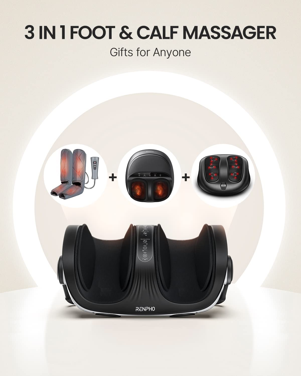 RENPHO Shiatsu Foot Massager with Heat, FSA HSA Eligible, Foot and Calf Massager Focus on Feet Health, Deep Kneading Massage for Plantar Fasciitis Relief, Fits Size up to 14, Fathers Day Dad Gifts