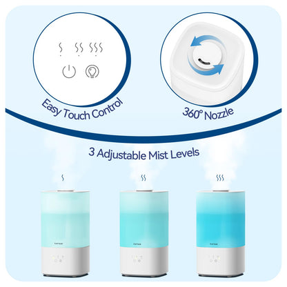 LasVacde 2.5L Humidifiers for Bedroom, Top Fill Cool Mist Humidifiers for Large Room, Easy to Fill & Clean, 30H Runtime, 28dB Quiet Air Humidifier for Plants, Baby Nursery with Night Light