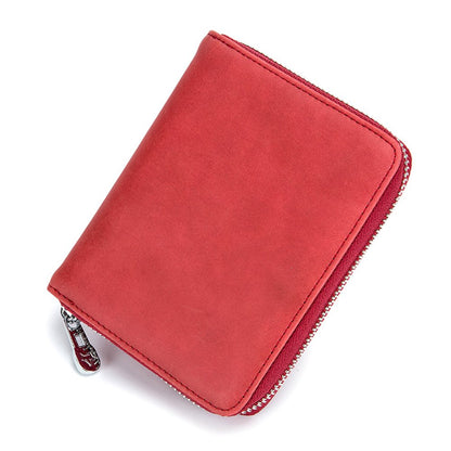 boshiho RFID Blocking 24 Slot Credit Card Holder Wallet Real Leather Multi Card Organizer Wallet with Zipper (red)