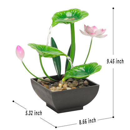 YOQUATE Water Fountain Indoor Waterfall Fountain 3-Tier Tabletop Fountain Lotus Desk Relaxation Home Decor Including Lots of Rocks and Soothing Sound Machine (Green 1)