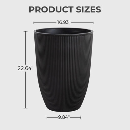Casaphoria 2-Pack 23" Tall Planters for Outdoor Plants, 17" Large Plastic Flower Pots with Drainage, Lightweight Antique Shape Planters for Front Porch, Patio, Deck (Black)