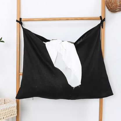 Hanging Linen Laundry Bag, 100% Pure Flax Linen Over The Door Hamper