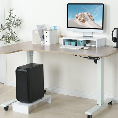 TEAMIX 2 Tier White Wooden Laptop Stand and 2 Pack 20 inch White Monitor Stand Riser for Computer Desk Home Office Organization.