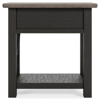 Signature Design by Ashley Narrow Side Table with Charging Station, Tyler Creek Chairside End Table, Wood, Smooth-Gliding Storage Drawer, Living Room Furniture, Grayish Brown/Black