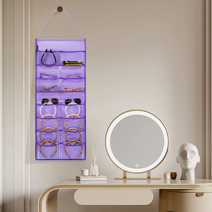 ANZORG Wall Hanging Headband Organizer Ribbon Hair Hoops Storage Hairbands Hair Accessory Holder with Clear Pockets (PURPLE-16 POCKETS)