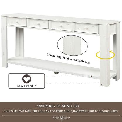 Merax Wood Narrow Console Table for Entryway Hallway Front Door Sidetable with Drawers and Bottom Shelf Antique White