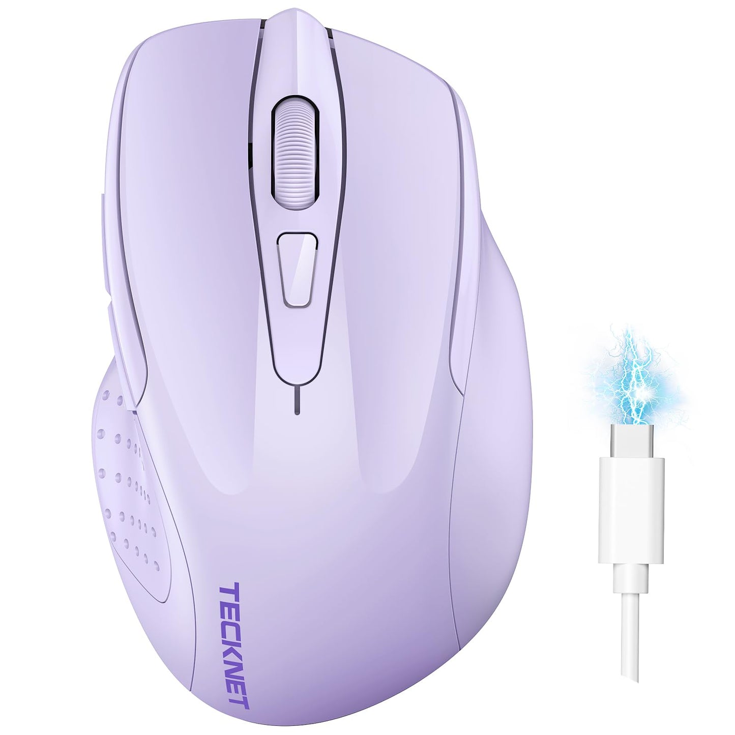 TECKNET Wireless Mouse (BT5.0/3.0 & 2.4G) Rechargeable 4800 DPI Silent USB A & Bluetooth Mouse 6 Buttons, Wide Compatibility - Grey