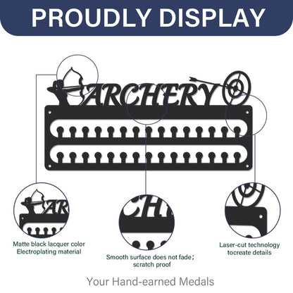 SUPERDANT Archery Medal Hanger Display Sports Medal Holder Wall Mount Archery Medals Hanging 30 Hooks Matte Black Metal Display Rack Iron Race Ribbon Award Organizer Gifts for Athletes 15.7x7.9in