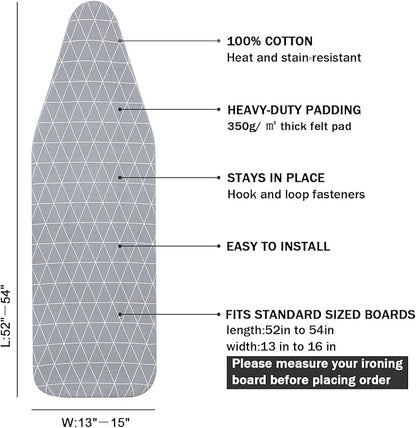 Ironing Board Cover and Pad Standard Size 15 x 54, 3 Pairs of Hook and Loop