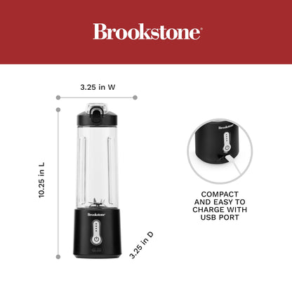 Brookstone 500mL Compact Portable Blender with Additional Lid for On-the-Go Convenience - Personal Blender Perfect for Shakes, Smoothies, Food Prep, and Frozen Blending, BPA-Free (White)