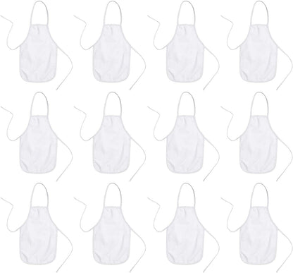 BUMBLE CRAFTS Kids Apron - Pack of 12 | Canvas - Natural Cotton | Bulk Toddler Craft Aprons for Ages 5 & Under | Small White (12.5” x 19”)