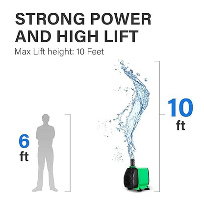 Simple Deluxe 800 GPH Water Table Pump (3000L/H, 24W), Ultra Quiet Fountain Pump with 10 ft, 3 Nozzles for Fish Tank, Pond, Aquarium, Hydroponics, Green (Pack of 3)