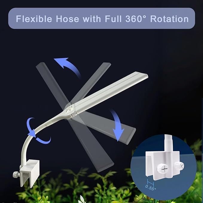 Aquarium Light Clip on Fish Tank Light Full Spectrum Plants Lights with Timer, 3 Colors Mode, 360° Adjustable 2 Light Bar, Led Aquarium Lamp Suitable for 10-18 Inch Fish Tank