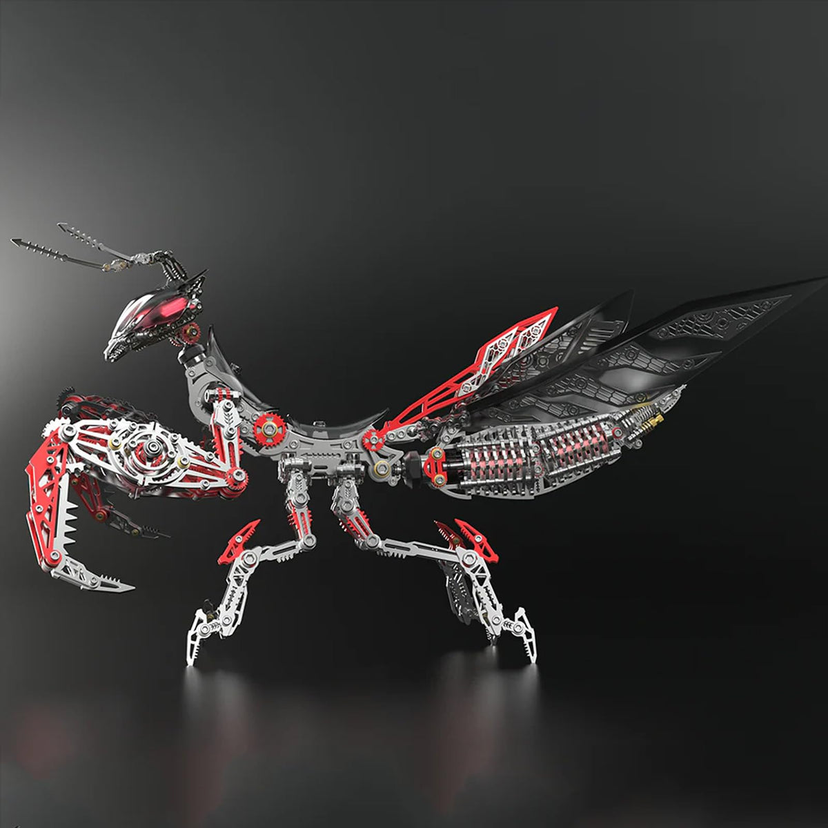 Metalkitor 3D Metal Puzzles for Adults, Giant Mantis Model Kit - Steampunk DIY Ornament - Assembly Jigsaw Crafts Brain Teaser - Perfect Room Decor and Gift Choice(1200+PCS, Black Red) (Black Red)