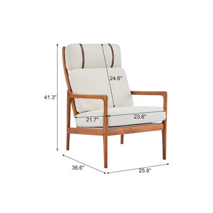 Christopher Knight Home Nadine Wooden Club Chair, Upholstered Accent Chair, Cushions Support Armchair, Comfy Lounge, Single Reading Sofa, Solid Wood Frame Armchair for Living Room Home, Beige+Teak
