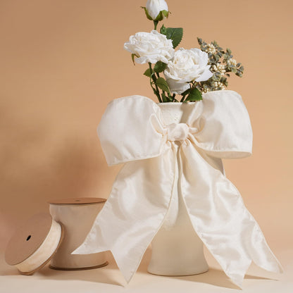 LaRibbons Ivory Ribbon Wired 4 Inch x 10 Yards Dupioni Ribbon with Wired Edge for Wreaths, Bows and DIY Decorations