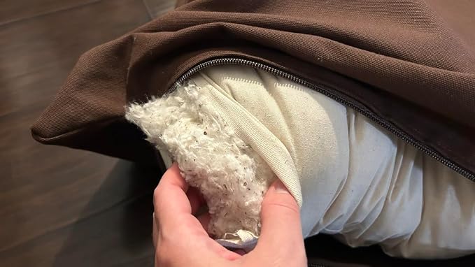Natural Cotton Canvas Dog Bed – Raw Cotton Filled Pet Cushion Insert, Breathable Eco-Friendly Dog Mattress, Durable Washable Cover with Zipper (Dark Brown, Small 36"x22"x3")