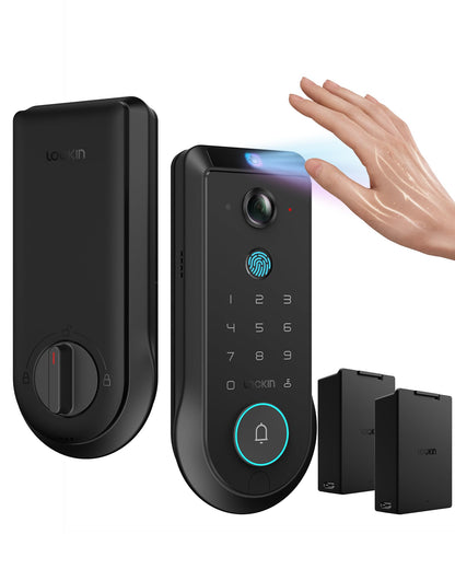 Lockin Veno Pro Smart Deadbolt Lock with Dual Swappable Batteries for 6-Month Extended Power, Palm Vein & Fingerprint Keyless Entry, Built-in Wi-Fi, Doorbell, App Remote Control, IP65 Waterproof