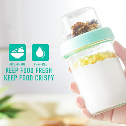 4oz 16 oz Glass Overnight Oats Containers with Lids 6Pack, Yogurt Parfait Cups with Dry and Wet Separation, Breakfast Prep Bowl for Cereal Nut Fruit Meal, To Take Along Oatmeal Salad Smoothie Snack