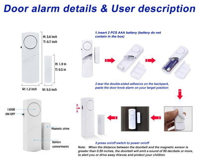 HIIXHC Personal Security Window & Door Alarm Bell | Wireless Sensor Door Window Burglar Alarm | Pack of 10