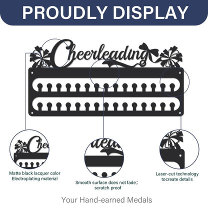 SUPERDANT Cheerleading Medal Hanger Display Sports Medal Holder Wall Mount Cheerleader Medals Hanging 30 Hooks Black Metal Medals Display Rack Iron Race Ribbon Award Organizer for Athletes