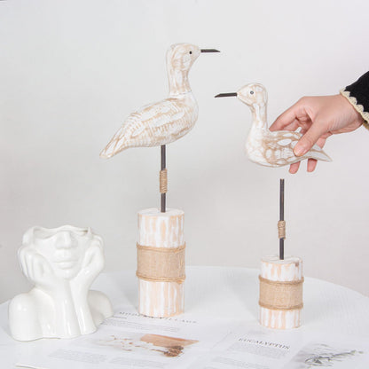 EVINIS Wooden Sea Birds Statues Coastal Decor, White Seagull Statues for Nautical Coastal Beach Ocean Home Decoration