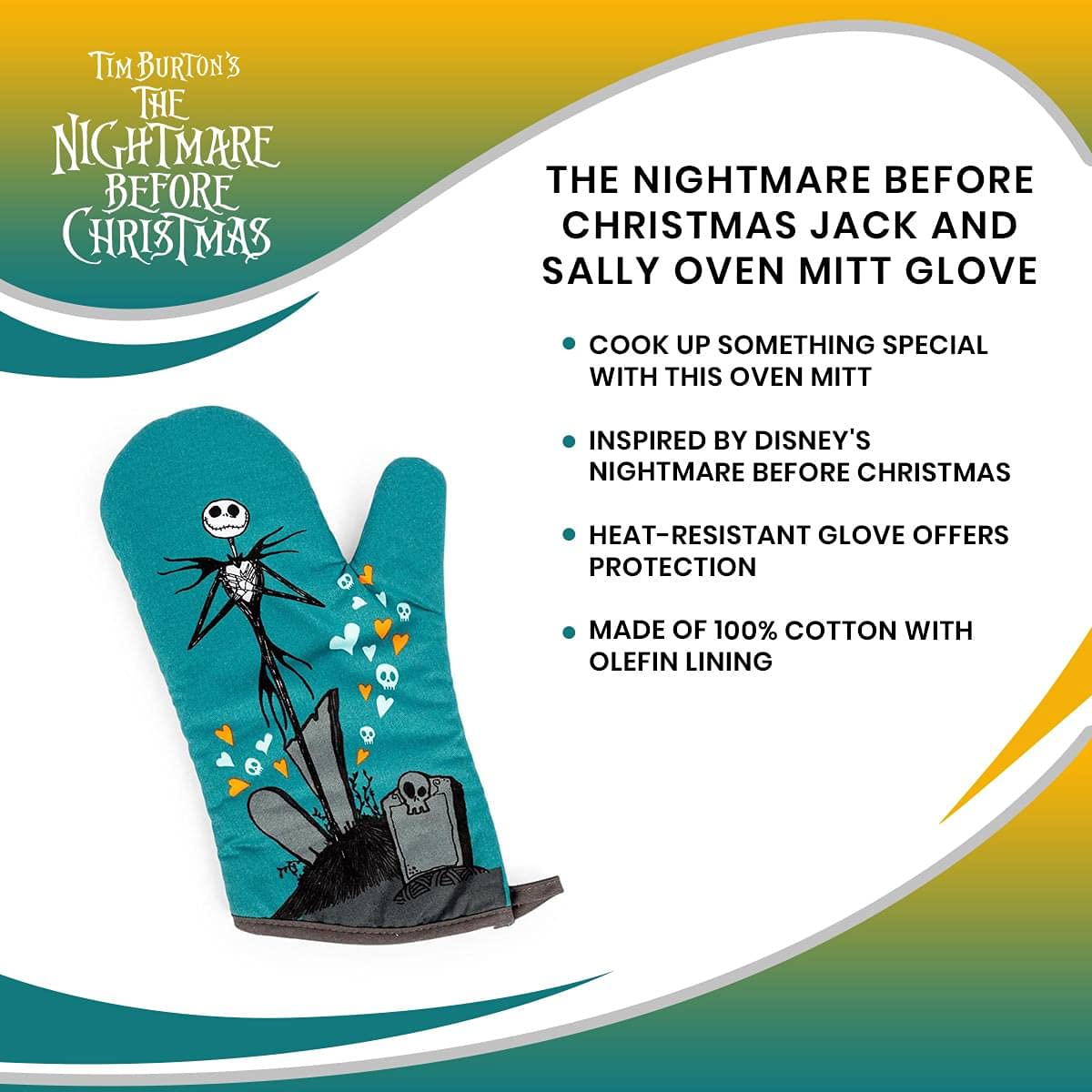 The Nightmare Before Christmas Jack and Sally Oven Mitt | Official Disney Kitchen Accessories and Household Items, Housewarming Gift | Thick Heat Resistant Gloves for Cooking and Baking