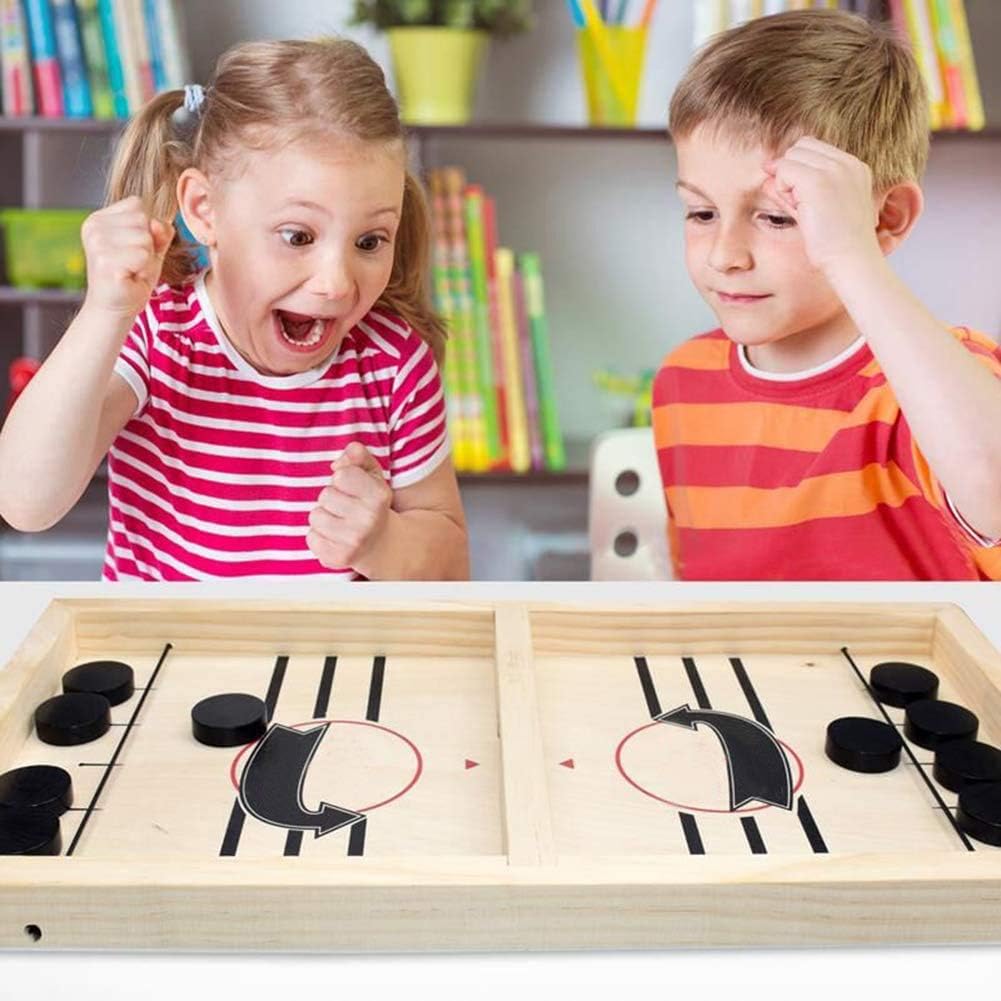 moopok Fast Sling Puck Game - Fast Action Super Foosball Table Desktop Battle Slingshot Wooden Air Hockey Board Game -Guaranteed Fun for Family Game Night or Friends Party
