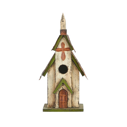 Glitzhome Wooden 14" H Hanging Distressed Church Birdhouse Decorative Garden Bird House