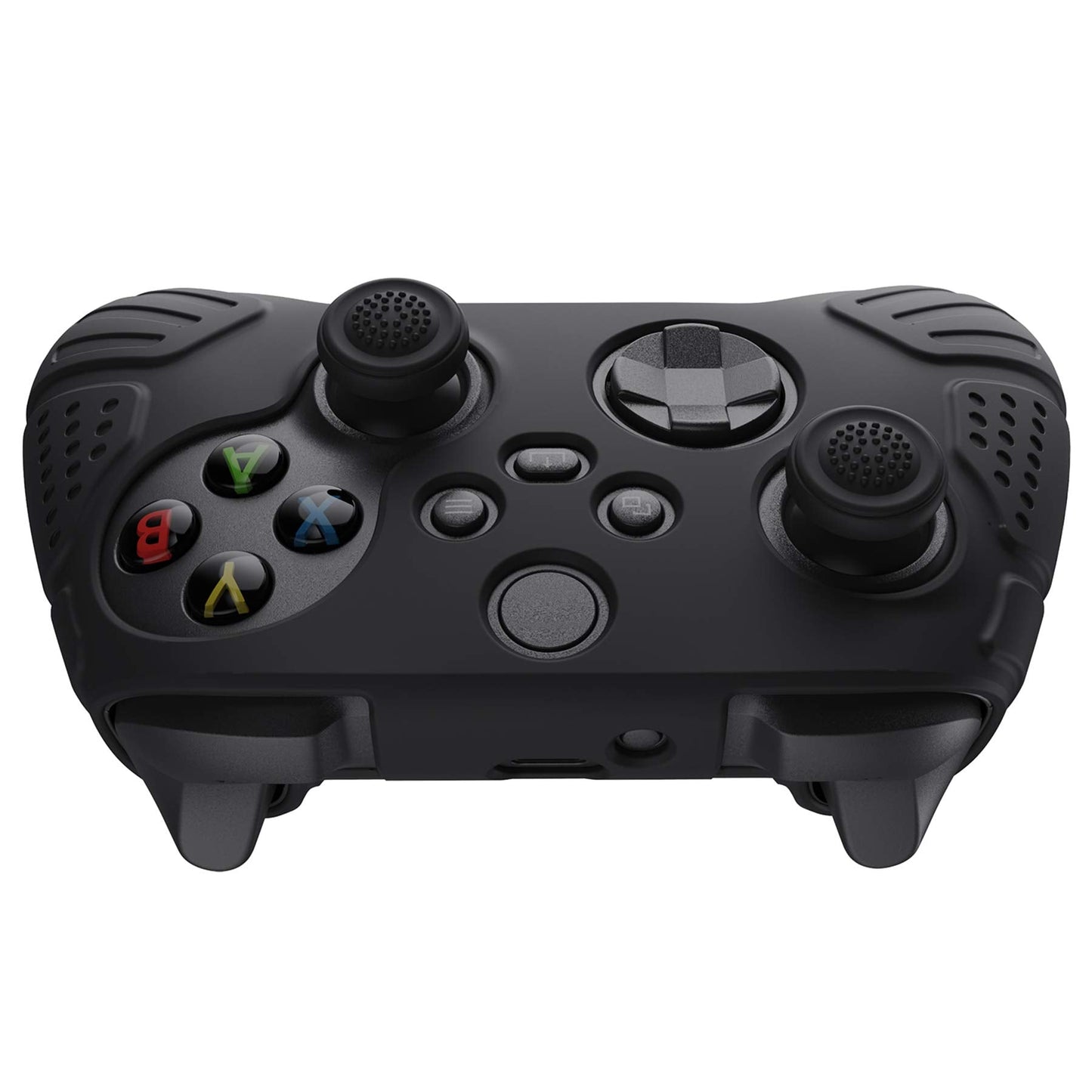 eXtremeRate PlayVital Guardian Edition Black Ergonomic Soft Anti-slip Controller Silicone Case Cover for Xbox Series X/S, Rubber Protector Skins with Joystick Caps for Xbox Core Wireless Controller