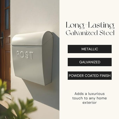 NACH Large Wall Mount Mailbox, 15.07 x 12.44 x 5.39 inches, Gray Mailboxes for Outside Wall Mount, Waterproof - The Sylvia Mailbox