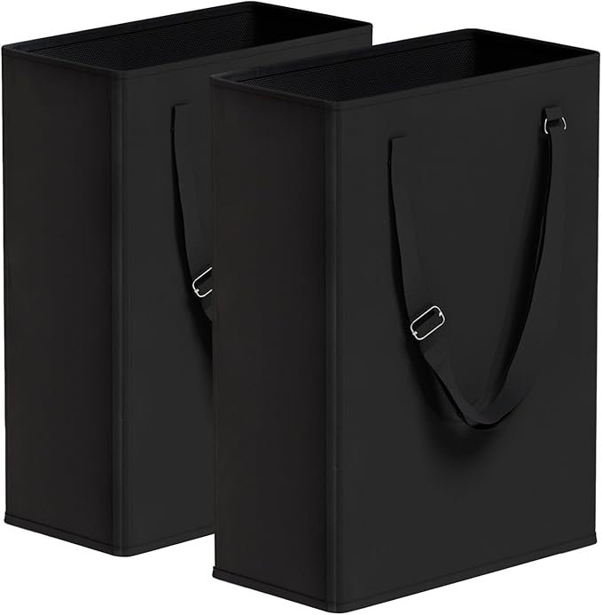 Slim Laundry Hamper with Adjustable Long Handles, 45L Small Laundry Baskets