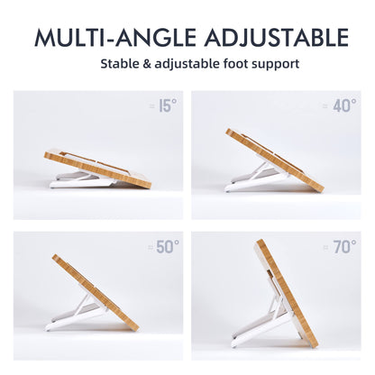 ELETIUO Adjustable Tablet Stand with Pencil&Charger Cable Slot,Bamboo Wooden Stand with Multiple Angles,Organizer Desktop Holder for Drawing,Compatible with ipads(Support to 9.7-11" Devices)