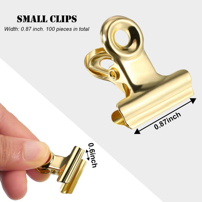 Boao 100 Pcs Mini Gold Metal Clips Small Gold Binder Clips Bulk for Photos, Maps, Drawings, Art Work, Papers, Price Tag, 0.87 Inch