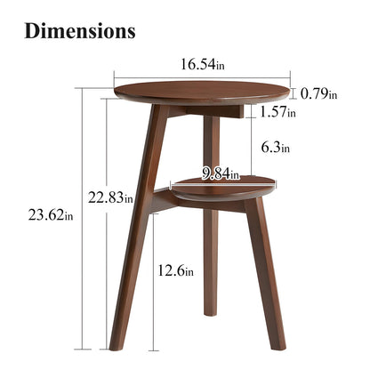Cttasty Side Table, 2-Tier Round End Tables Living Room, Mid Century Modern Side Table, Round Nightstand, Oak Accent Table, Small Round Coffee Table, 16.54" Dia.x 23.62" H(Walnut)