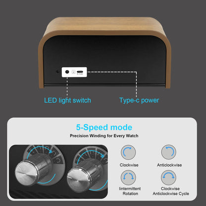 Watch Winder for Automatic Watches, Watch Winders 4 Slot for Rolex, 4 Rotation Mode Setting & Blue LED Light, Walnut Grain Design with Super Quiet Motor, Gift for Man-Brown