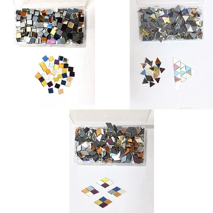 Mollytek Assorted Mirror Mosaic Tile Triangle, Square, Rhombus Shapes Stained Glass Mosaic Tiles for Crafts Mosaic Chips Pieces for Plates,Picture Frames,Flowerpots,Handmade Jewelry -780g/27.51 Ounce