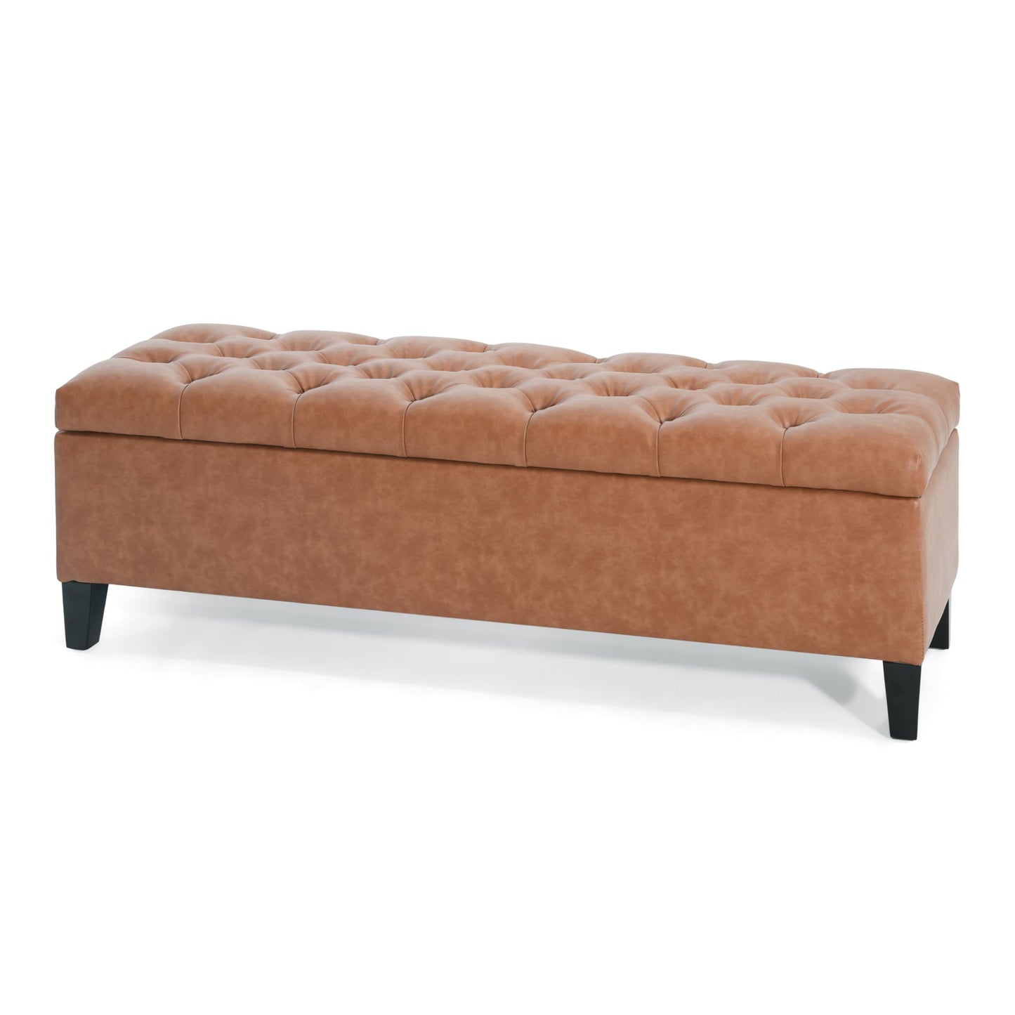 Christopher Knight Home Ottilie PU Leather Storage Ottoman Bench, Wooden Rectangular Ottoman with Storage, Bedroom End of Bed Foot Stool, Entryway Ottoman Footrest, Living Room Extra Seat, Brown