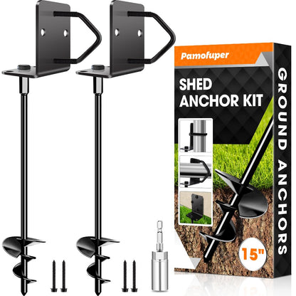 Ground Anchors Shed Anchors 14" Set of 2 Trampoline Stakes Screw in Heavy Duty Mobile Home - Storage Shed Anchor Kit - Playset Swing Anchors - Stakes for Fence,Carport,Garden (Black, 2 x 14in)