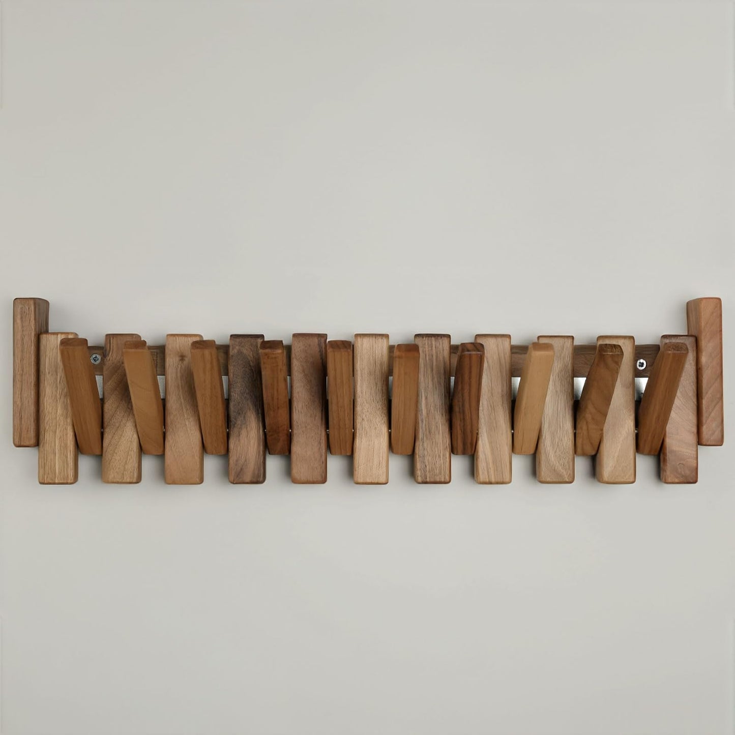 TEXAS BEST GIFT Solid Walnut Piano Key Coat Rack – 10-Hook Wall-Mounted Flip Hook Rack – Minimalist Wooden Hanger for Entryway, Bedroom, Office