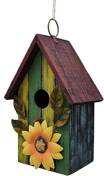 Morning View Wooden Bird Houses for Outside Decorative Hanging Nest Box Birdhouse Spring for Outdoor Small Birds Bluebird Finch Cardinals Wren Garden Yard 9.37 Inch Tall (Green)