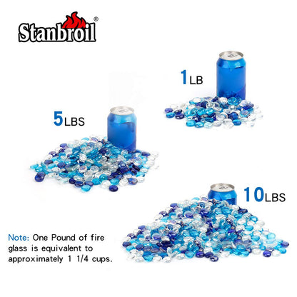 Stanbroil 10-Pound Blended Fire Glass Beads - 1/2 inch Fire Glass Drops Blended Cobalt Blue, Crystal Ice, Caribbean Blue Luster for Indoor and Outdoor Gas Fire Pits and Fireplaces
