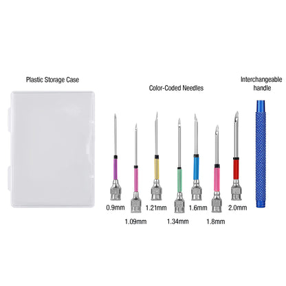SINGER 8 Piece Punch Needle Embroidery Kit with 7 Assorted Size Punch Needle Heads, Interchangeable Handle, and Punch Needle Storage Case